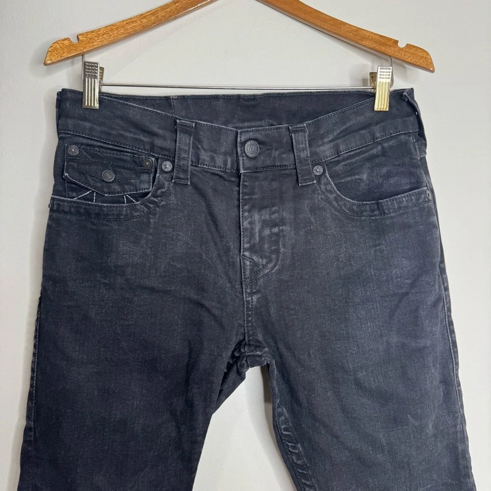 True Religion Men’s Black Rocco Flap Back Slim Y2K Style‎ Denim Jeans Size 30